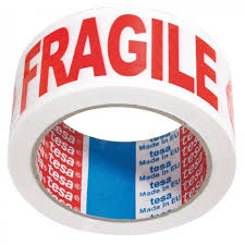 TAPE, ADHESIVE, FRAGILE, WHITE, RED,